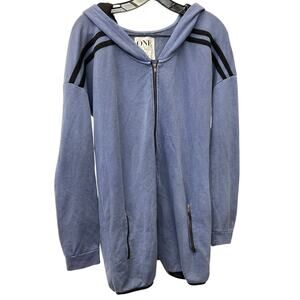 One Teaspoon Sz S Blue Terry Long Sleeve Full Zip Up Striped Long Sleeve Hoodie